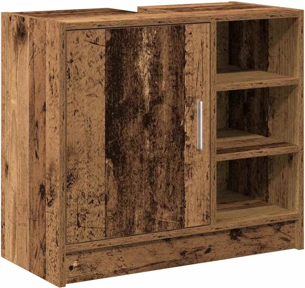vidaXL Fürdőszoba Székény polcokkal Öreg fa 63 x 29 x 55 cm Faanyag