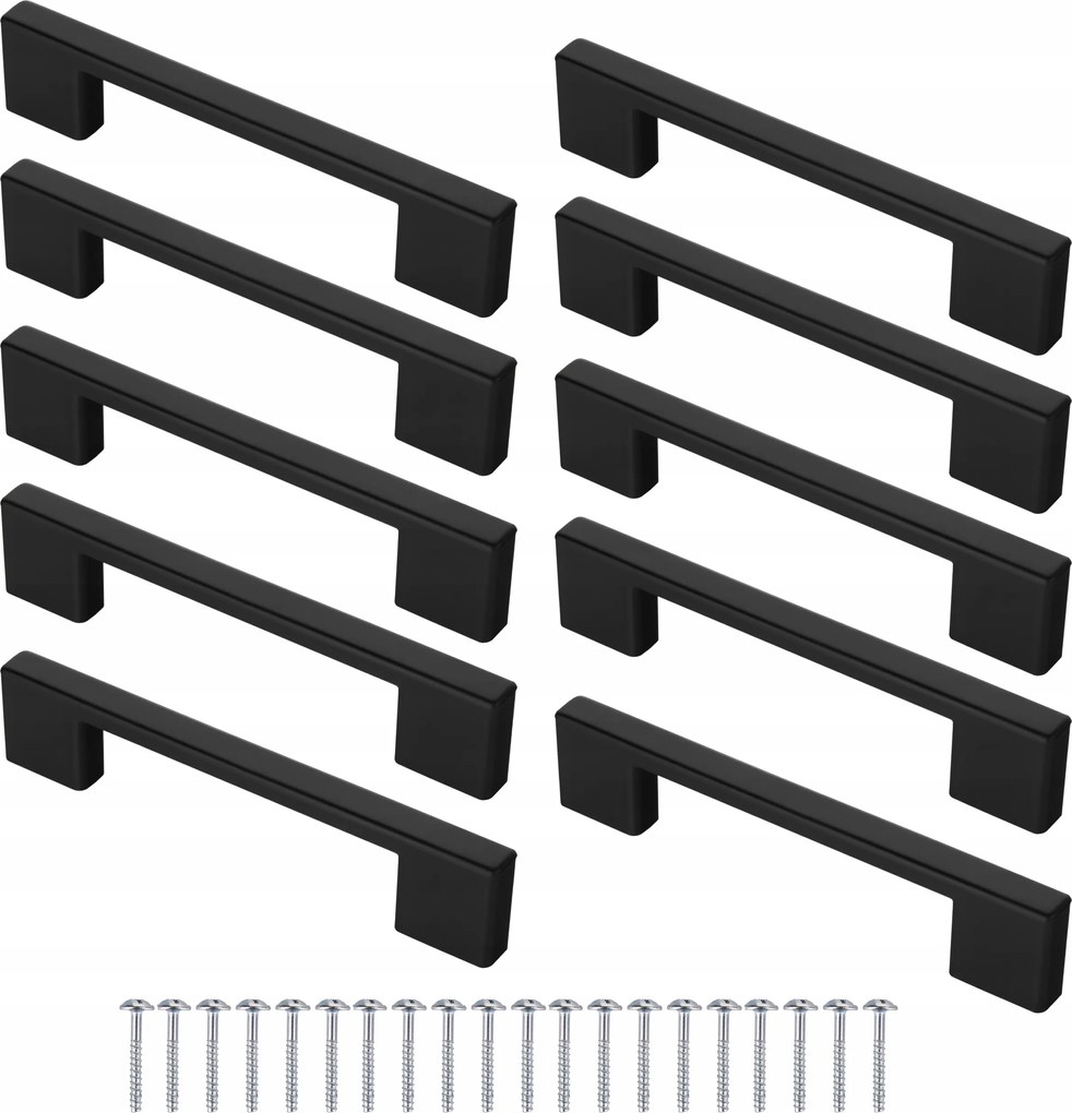 Bútorfogantyú fekete, 10 db-os szett 96/128mm konyhaszekrényekhez