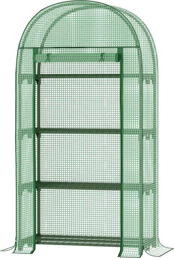 Outsunny Erkélyi Mini Üvegház 4 Polccal, Mini Üvegház, Paradicsom Ház, Növény Ház, Hidegkeret, Fém, Zöld, 80 x 49 x 160 cm | Aosom