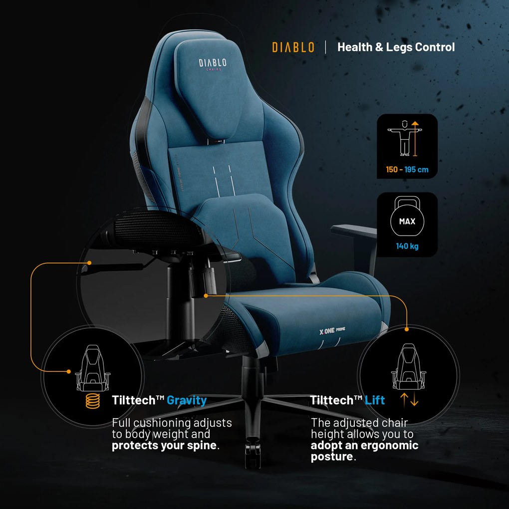 Gamer szék Normal Size, kék-fekete: Diablo X-One Prime Meta Ocean