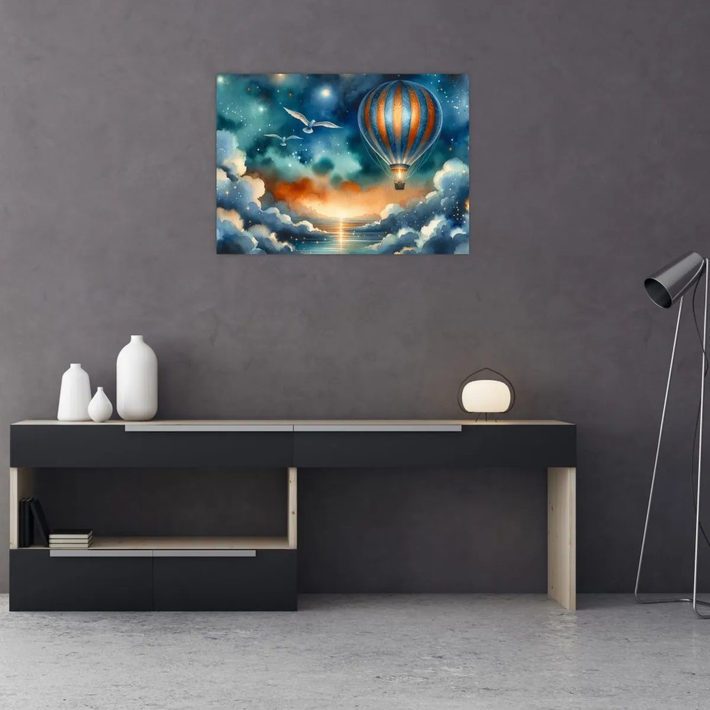 Üveg kép - Repülés az éjjeli ég alatt (70x50 cm)