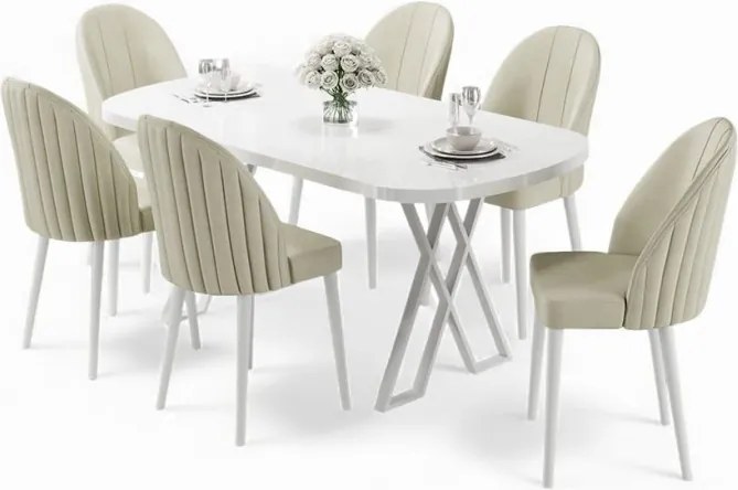 Kaye étkezőgarnitúra, fehér-krém, 168 cm – TR240CHR2829