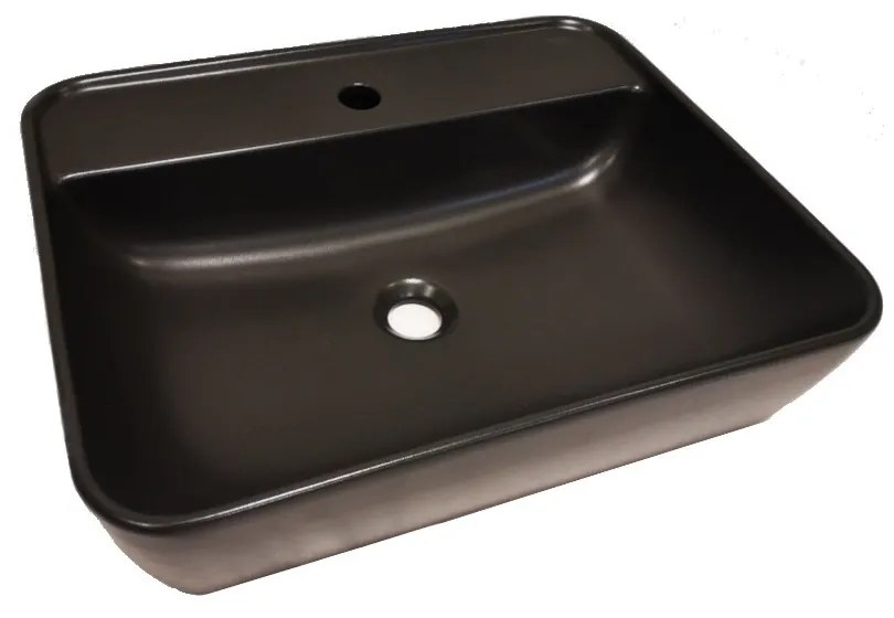 CeraStyle ONE - PULTRA ültethető - Top Counter- porcelán mosdó - MATT FEKETE - csaplyukas - 55 x45 cm