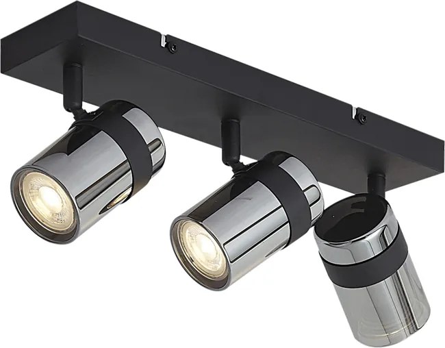 Fekete mennyezeti spotlámpa füstüveggel, 3 lámpás, forgatható és dönthető - Gianni