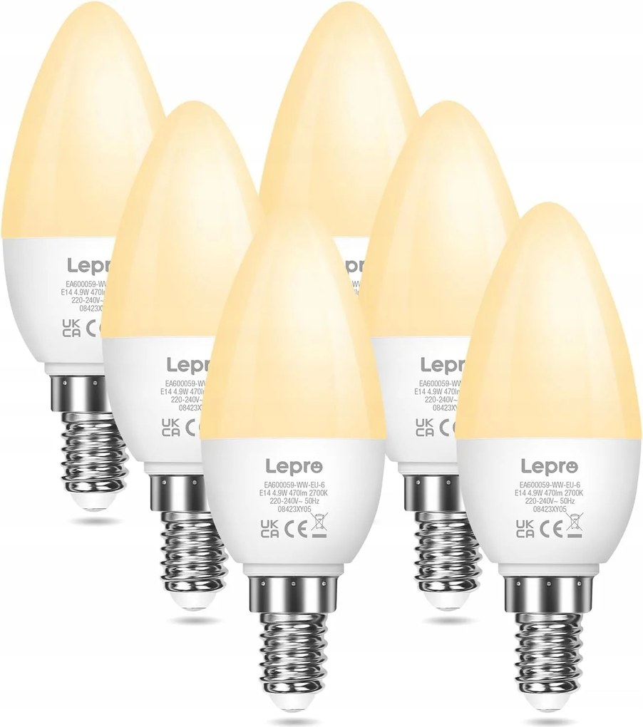 Led izzó E14 meleg fehér 470 lumen 6 db C37 2700 K gyertya Lepro