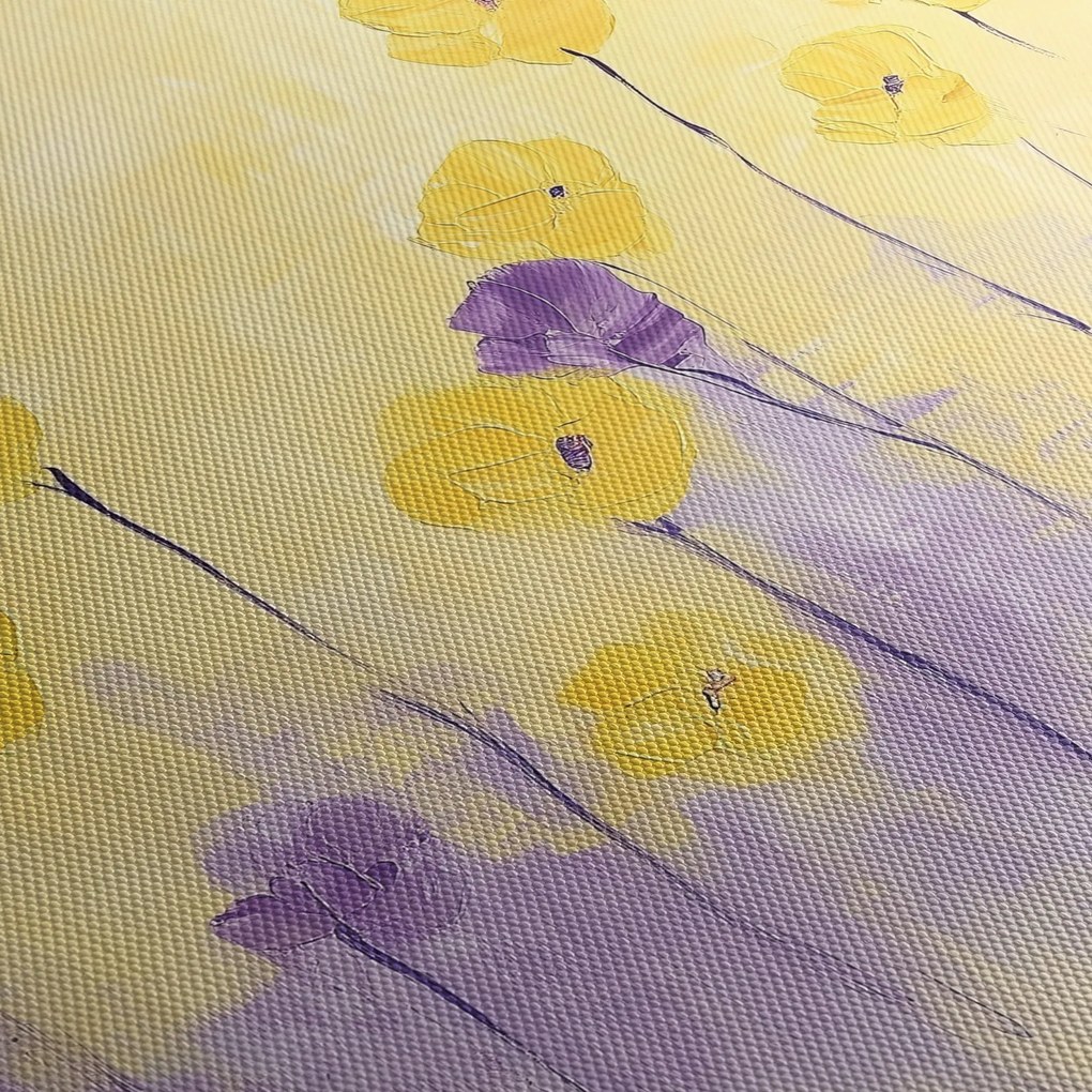 Kép - Lila és sárga virágok (órával) (90x30 cm)
