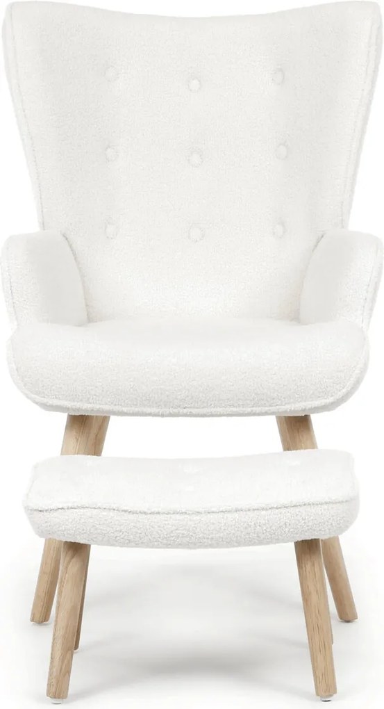 Fehér relaxfotel, bouclé szövet kárpitozással, AK-319 WT2