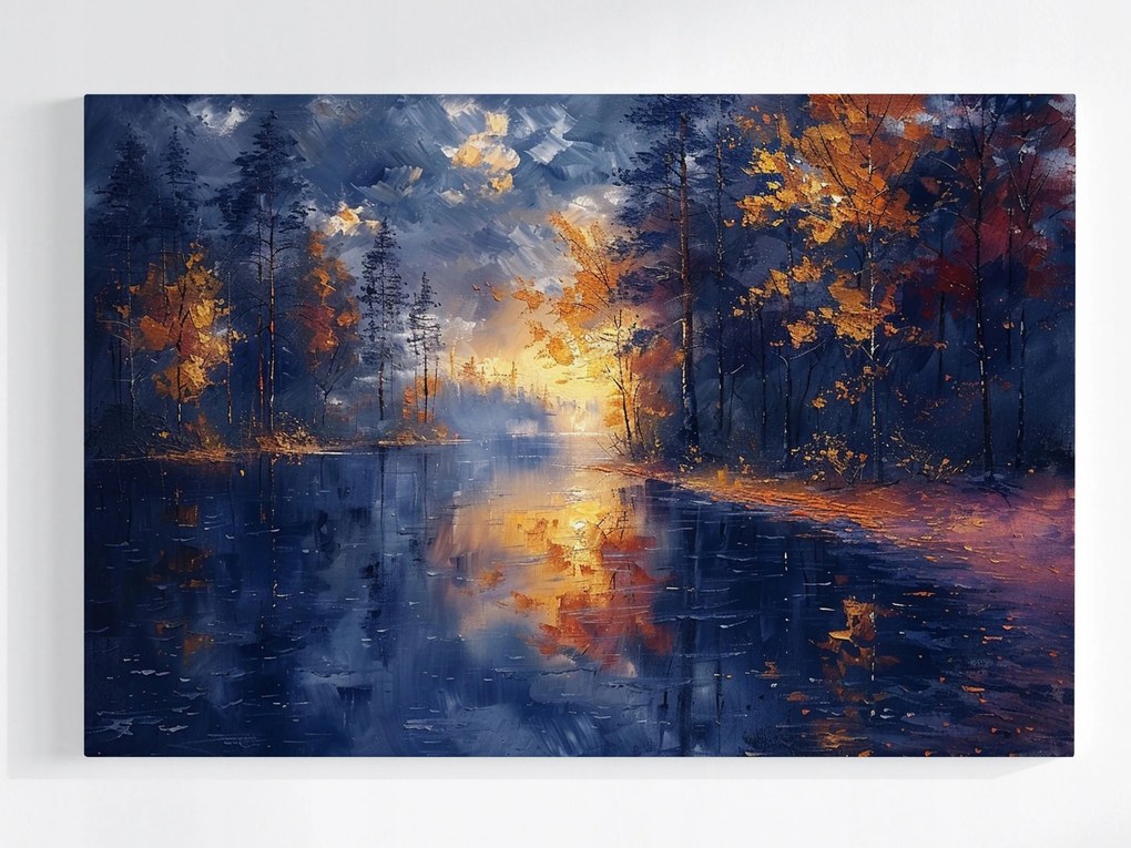 Poszter Erdő Fák Tó Tükröződés Ősz Nap 60x40