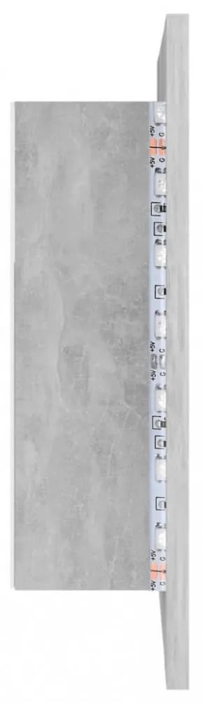 betonszürke akril LED-es tükrös fürdőszobaszekrény 40x12x45 cm