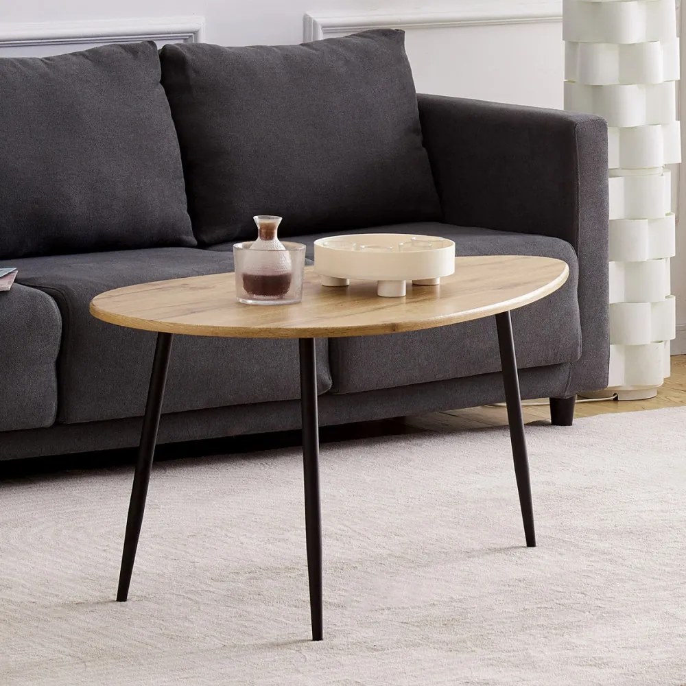Măsuță de cafea modernă din stejar cu picioare din metal negru. AF-3012