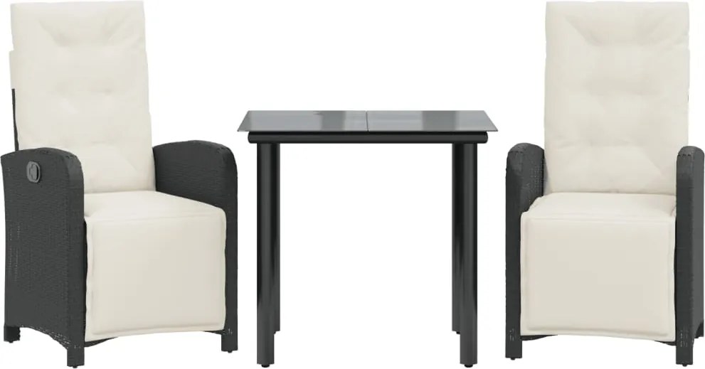 vidaXL 3 részes fekete polyrattan bisztrógarnitúra párnával