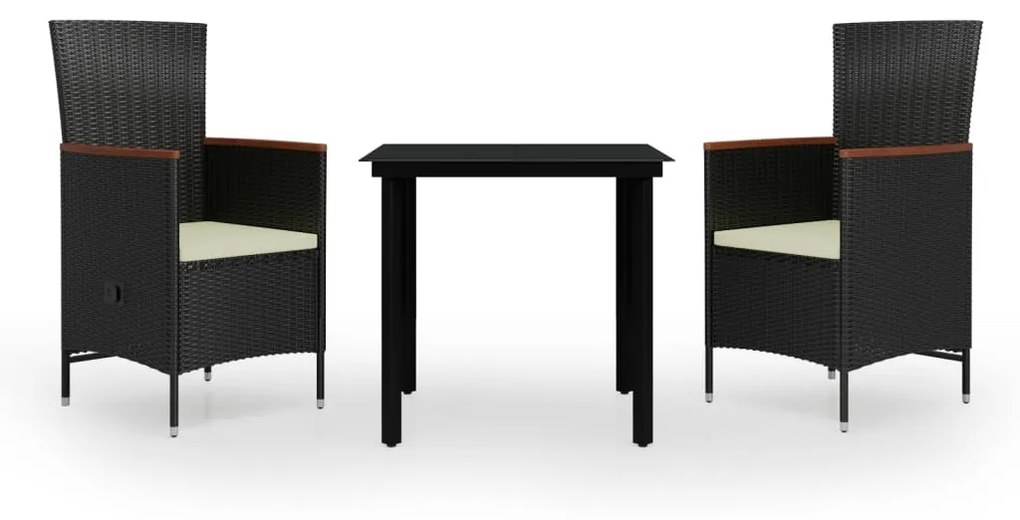 vidaXL 3 részes fekete kerti étkezőgarnitúra párnákkal