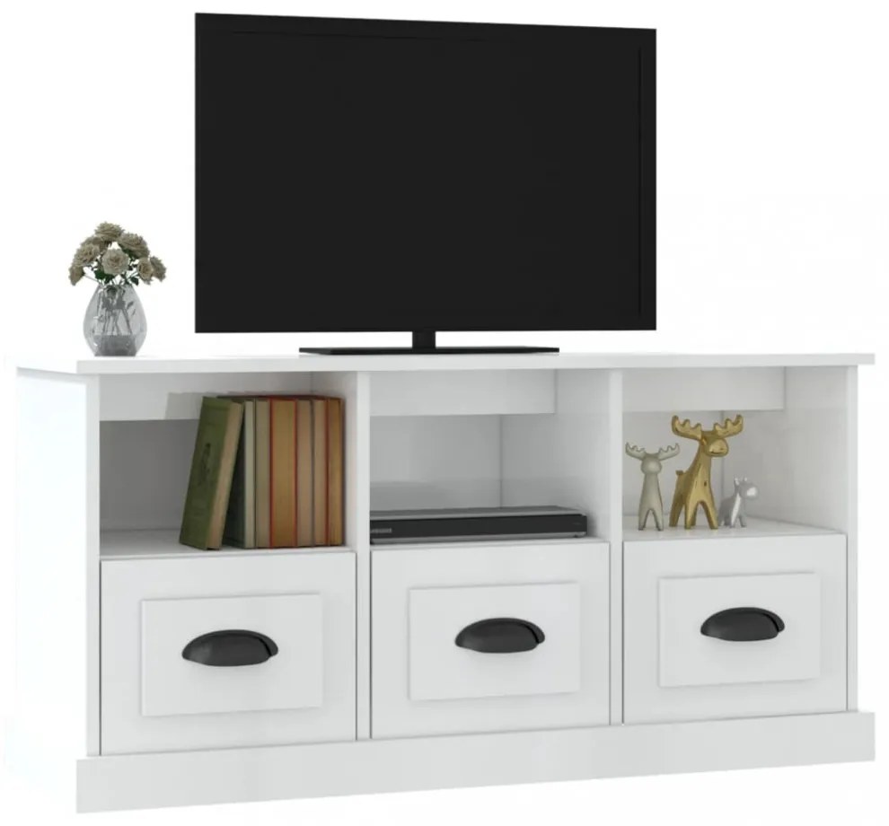 fehér magasfényű szerelt fa TV-szekrény 100x35x50 cm