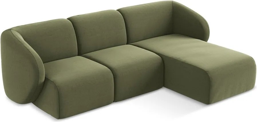 Zöld bársony sarokkanapé (jobb oldali-heverő résszel) Lani – Makamii
