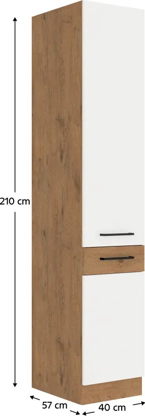 Magas szekrény, lancelot tölgy/ fehér extra magas fényű HG , VEGA 40 DK-210 2F