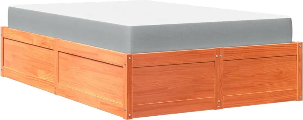 vidaXL viaszbarna tömör fenyőfa ágy matraccal 120 x 200 cm