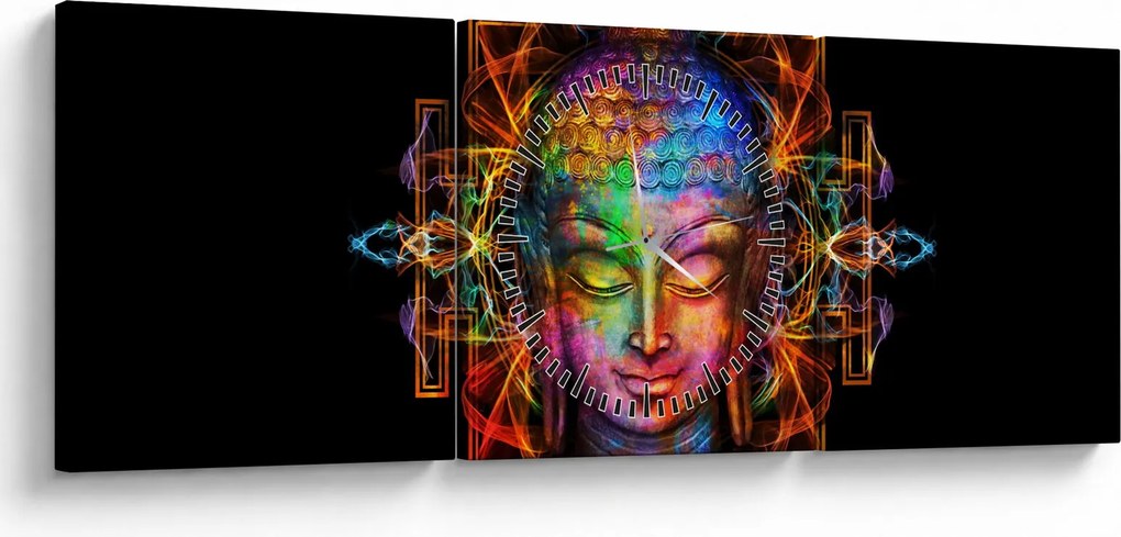 Kép - Buddha mellszobra neon színekben (órával) (90x30 cm)