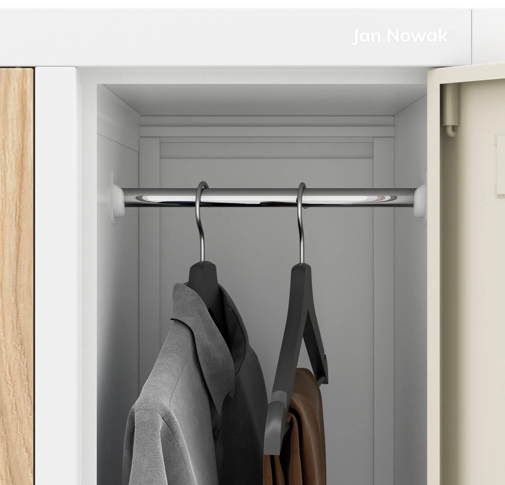 Pléh öltözőszekrény lábakon, 10 rekeszes BARTEK, 1360 x 1720 x 450 mm, Eco Design: fehér/ sonoma tölgy