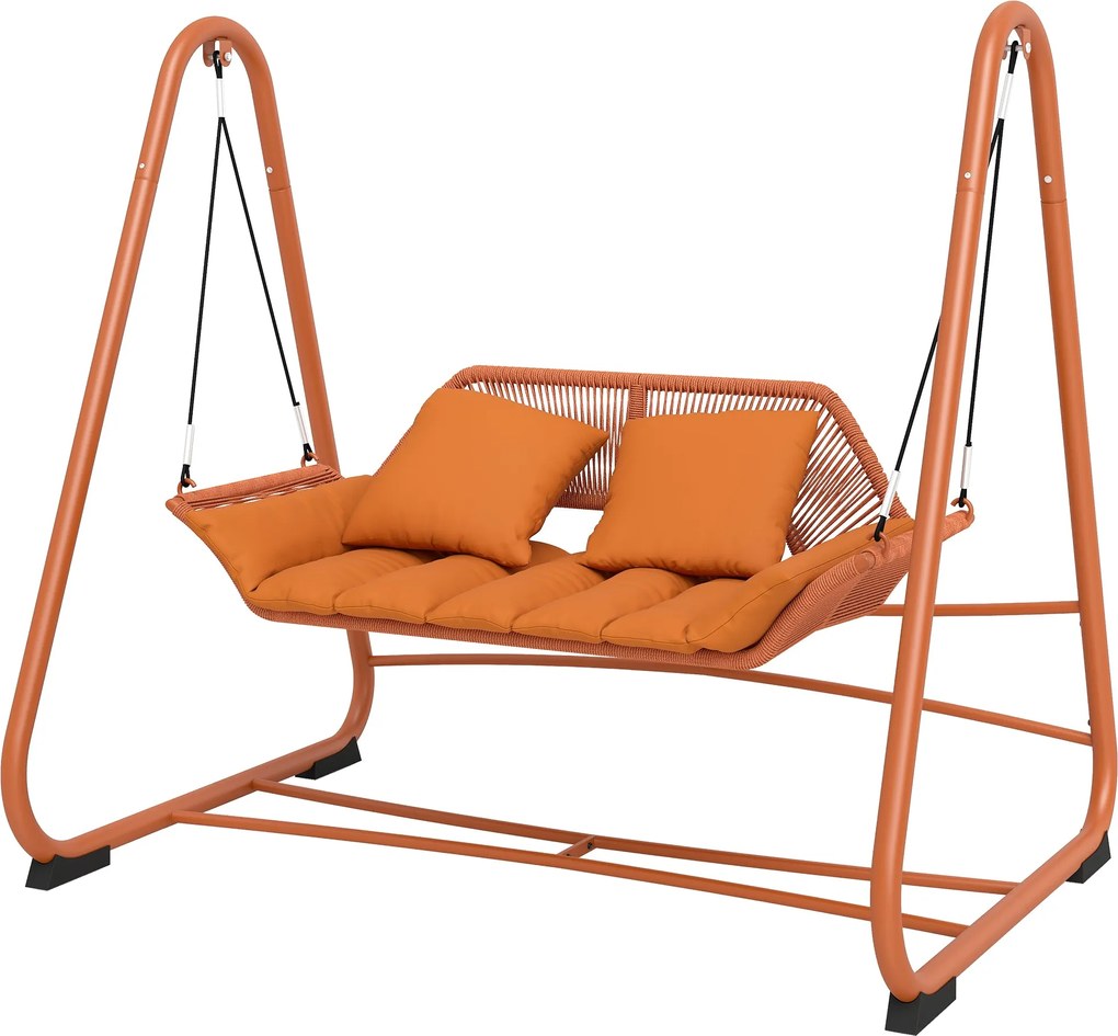 Outsunny terrakotta kétszemélyes Hollywood-hinta párnákkal — fém A-keretes függő pihenő (174 x 119,9 x 162,1 cm) | Aosom