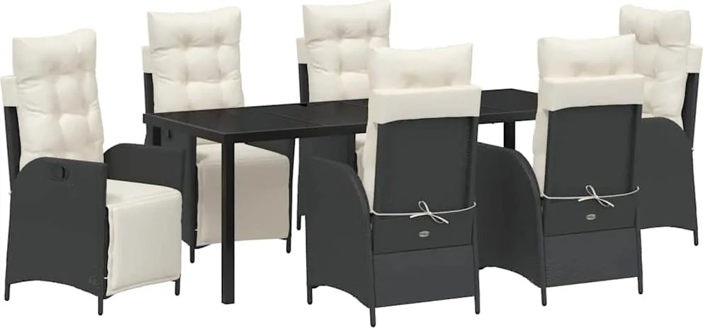 vidaXL Kert étkező szett párnával 7 pcs Fekete polirattan