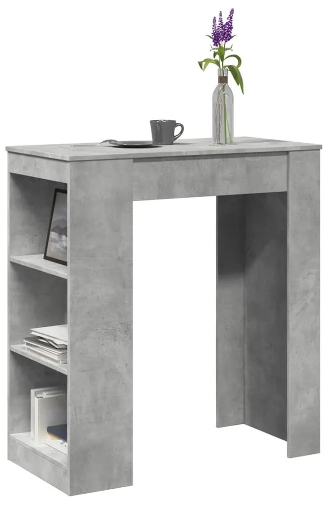 betonszürke szerelt fa tárolórekeszes bárasztal 95x47x103,5 cm