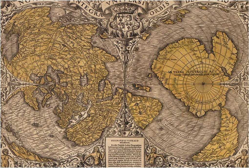 Divatos Flizelin Tapéta Fali Furnér Történelmi térképészet 104x70