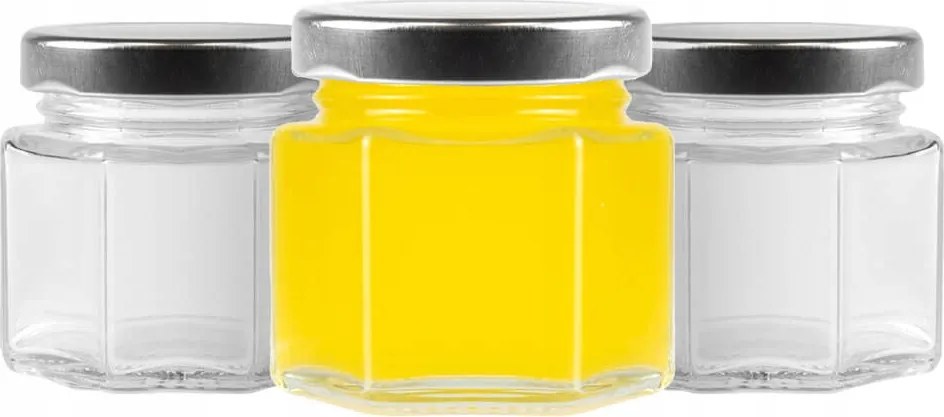 12x Befőttes üveg 50ml Hatszögletű méz fűszertartó