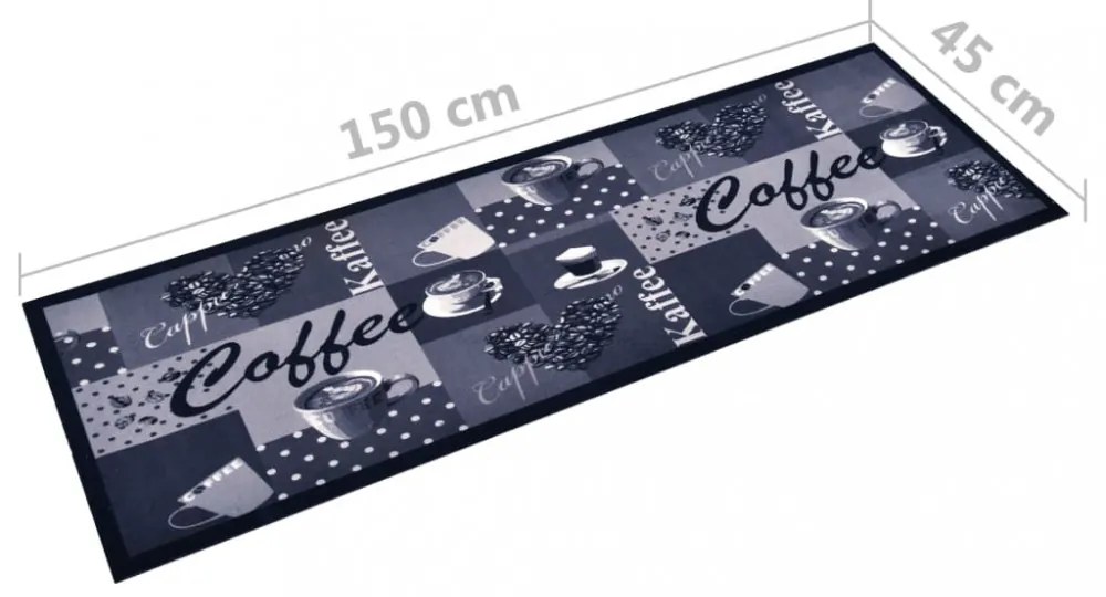 kék kávémintás mosható konyhai szőnyeg 45 x 150 cm