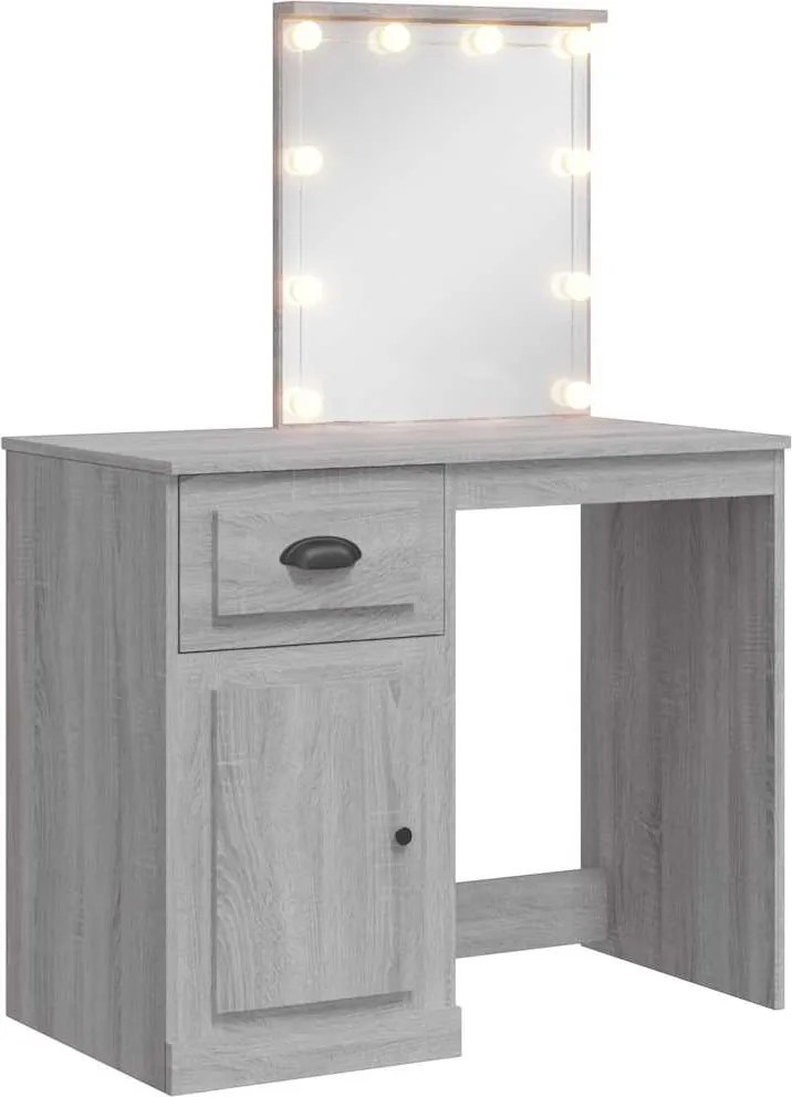 vidaXL szürke sonoma fésülködőasztal LED-lámpákkal 90x42x132,5 cm