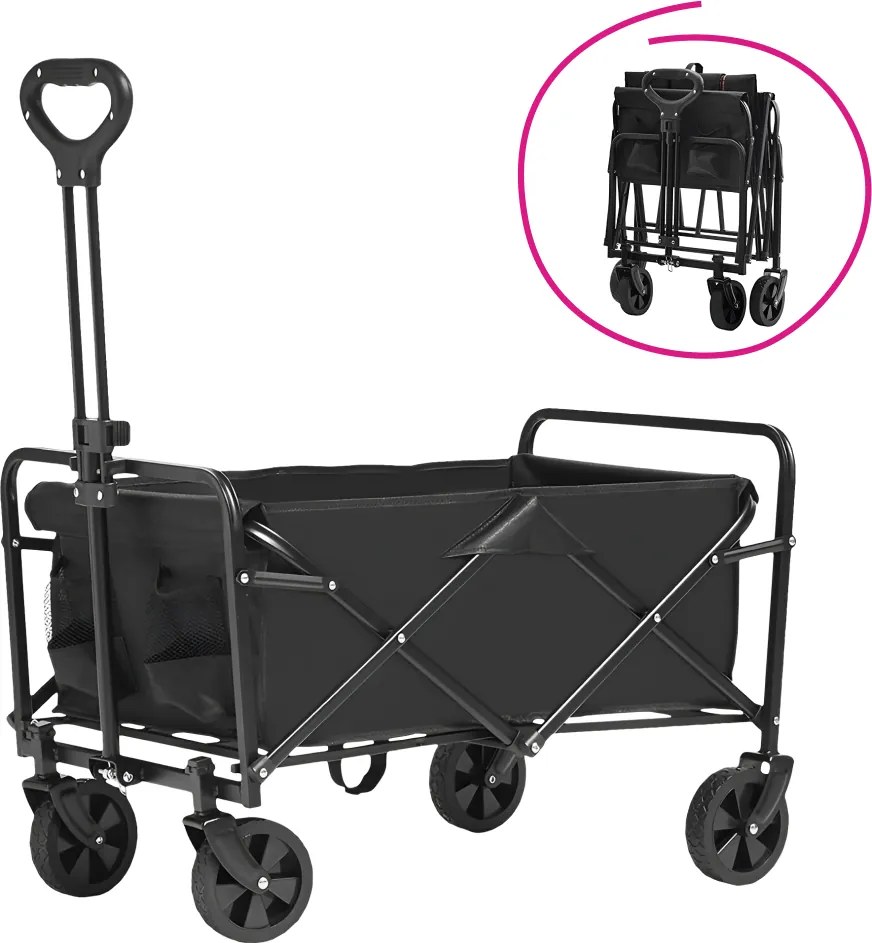 Kerti kocsi, összecsukható, fekete, KARIL