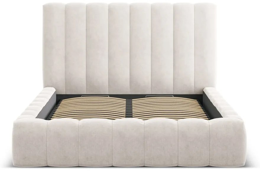 Krémszínű kárpitozott ágyneműtartós franciaágy ágyráccsal 180x200 cm Kelp – Micadoni Home
