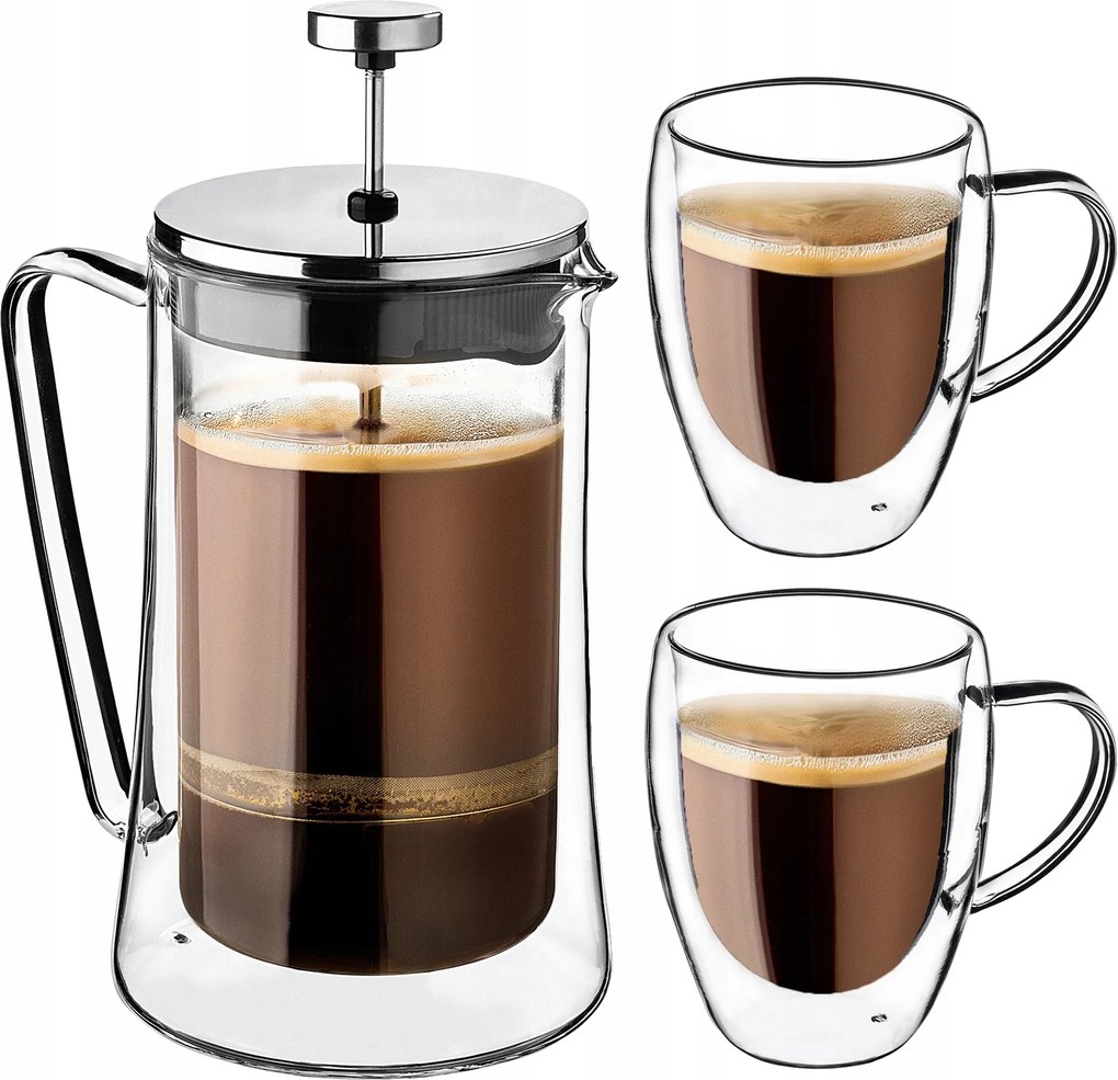 Kávéfőző 1L Dugattyús Kávés Kancsó Thermo Poharak