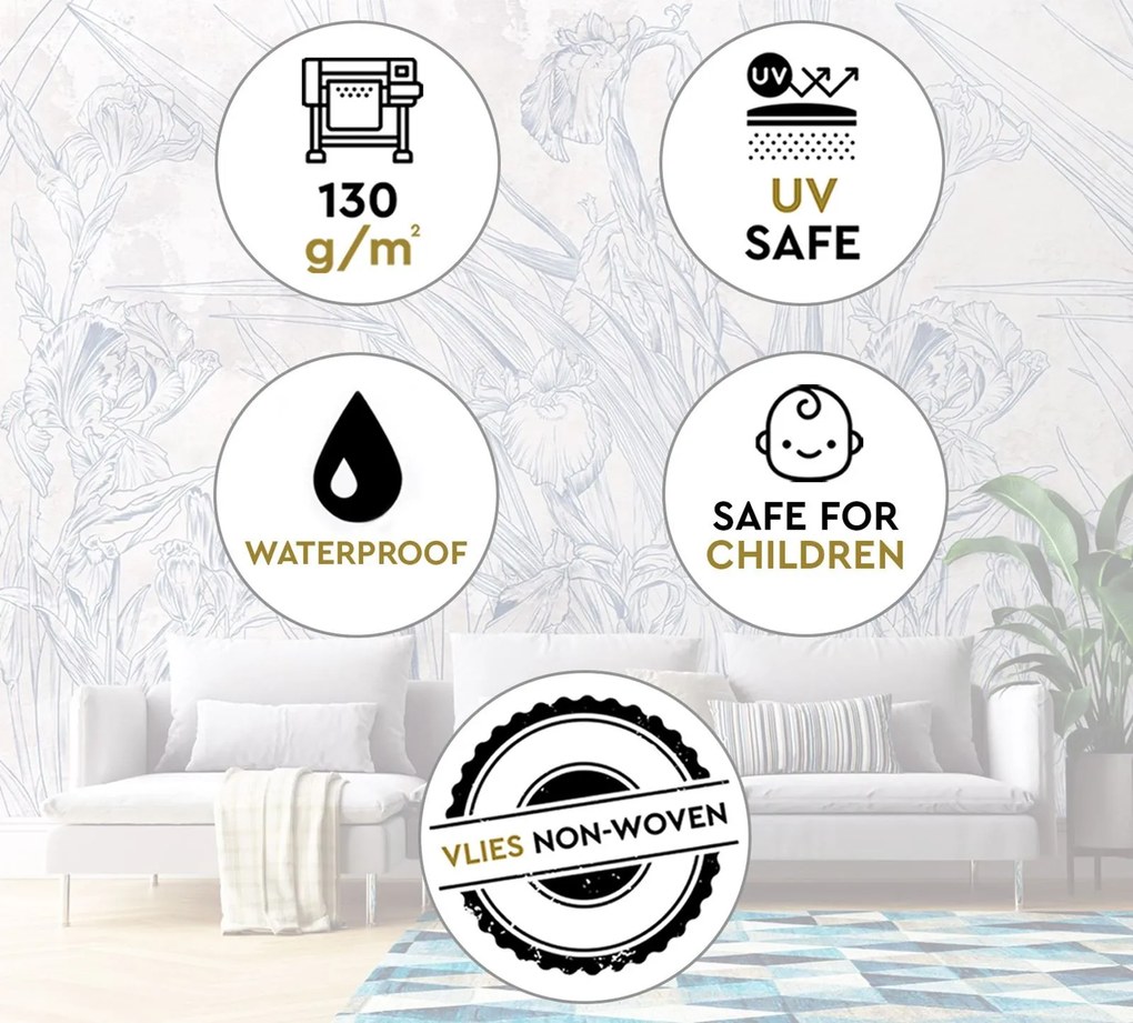 Gario Fotótapéta Kék körvonalak levelek és virágok Anyag: Vlies, Méret: 250 x 175 cm