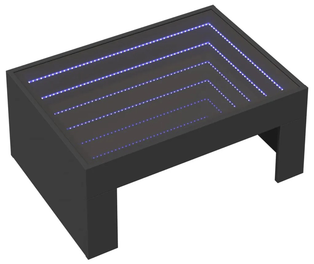 Fekete végtelen hatású LED-es dohányzóasztal 70 x 50 x 30 cm