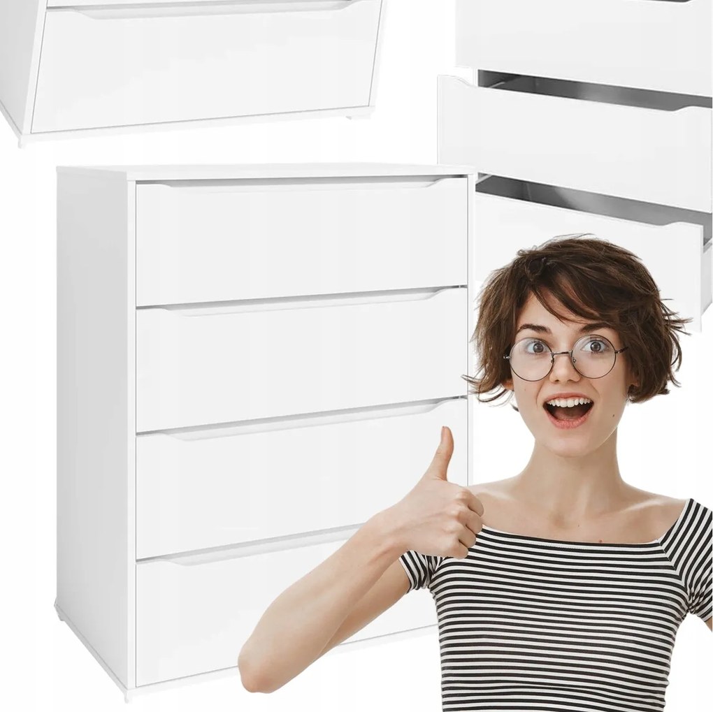 Fehér Komód Fiókokkal 80CM-ES Komód 4 Fiókkal Szekrény Nappaliba Hálószobába