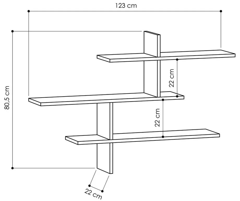Antracitszürke többszintes fali polc 123 cm Leo – Kalune Design