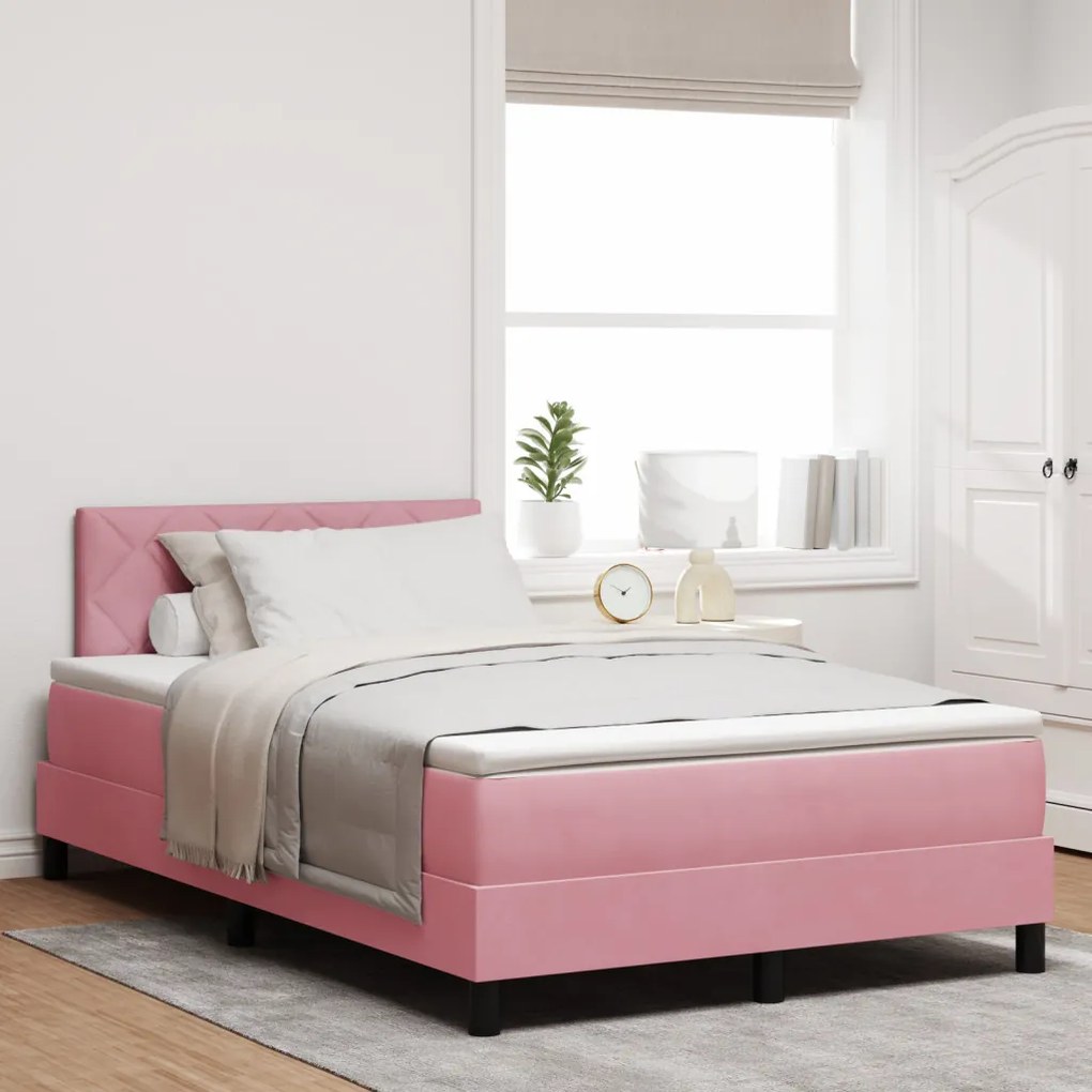 Boxspring Ágy Matrac Különböző Rózsaszín Kicsi Kétszemélyes Bársony