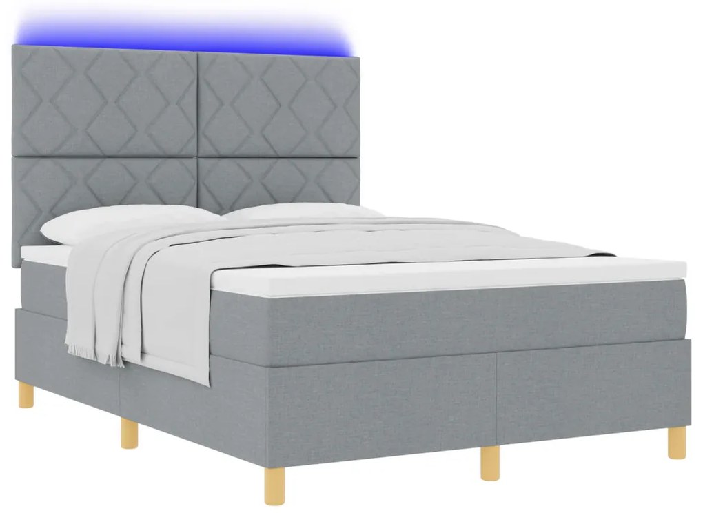 Box Spring Ágy Matraccal & LED Fény Szürke 140x200 cm Szövet