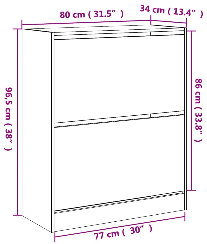 füstös tölgy színű szerelt fa cipőszekrény 80 x 34 x 96,5 cm