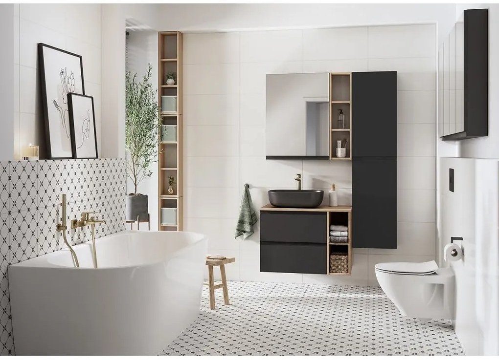 Cersanit Moduo Slim, falra akasztható mosdószekrény 80x38x57 cm, antracit matt, S590-089