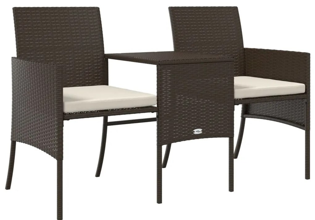 2 személyes barna polyrattan kerti kanapé asztallal/székkel