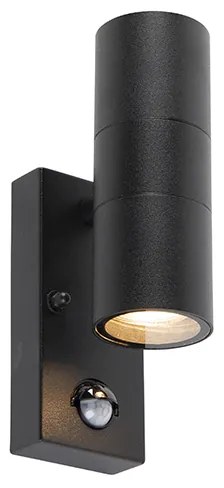 Kültéri fali lámpa fekete 2-lámpás mozgásérzékelővel IP44 - Duo