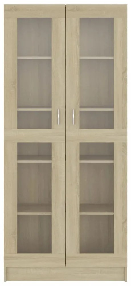 sonoma tölgy színű szerelt fa vitrinszekrény 82,5x30,5x185,5 cm