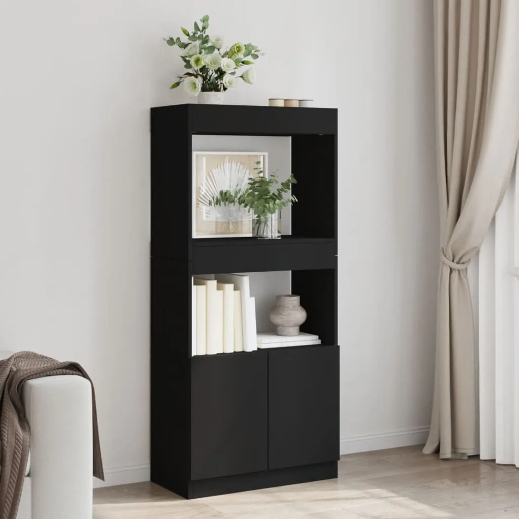 fekete szerelt fa magasszekrény 63 x 33 x 140 cm