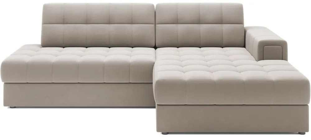 Bézs bársony kinyitható sarokkanapé (jobb oldali-heverő résszel) Blezalt – ELTAP