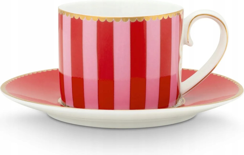 Love Birds Stripes piros-rózsaszín eszpresszó csésze PiP Studio, 125 ml