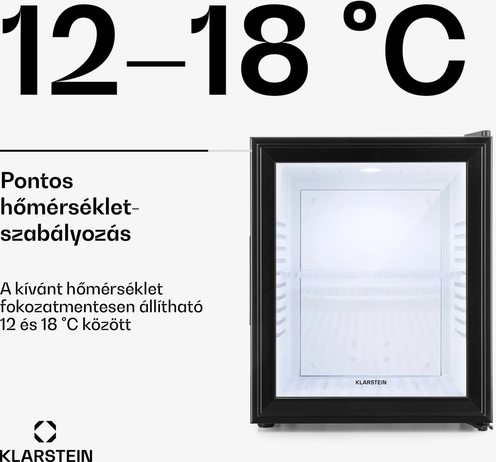 Klarstein Brooklyn minibár, 30 liter, F energiahatékonysági osztály, fekete, üveg