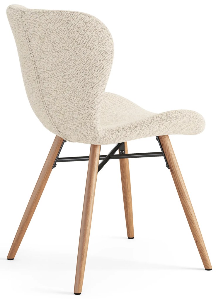 MAZZONI EXPORT ALTEA Crème (tissu Monza 90)/pieds en chêne naturel - CHAISE MODERNE BOUCLÉ POUR SALON/SALLE À MANGER/CUISINE/BUREAU
