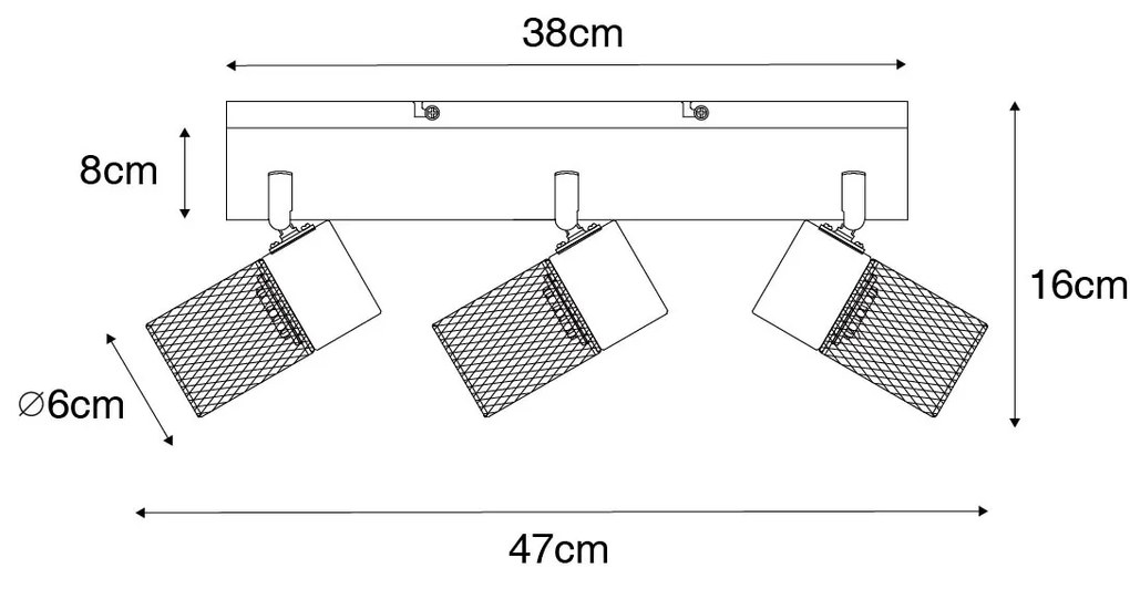 Ipari mennyezeti spotlámpa fekete 3-lámpás állítható - Jim