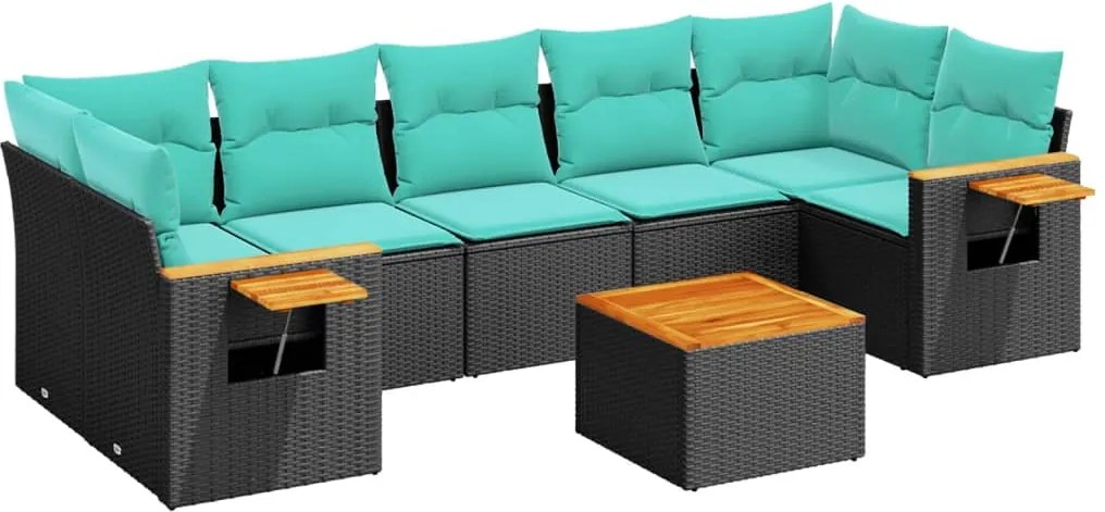 vidaXL 8 részes fekete polyrattan kerti ülőgarnitúra párnával
